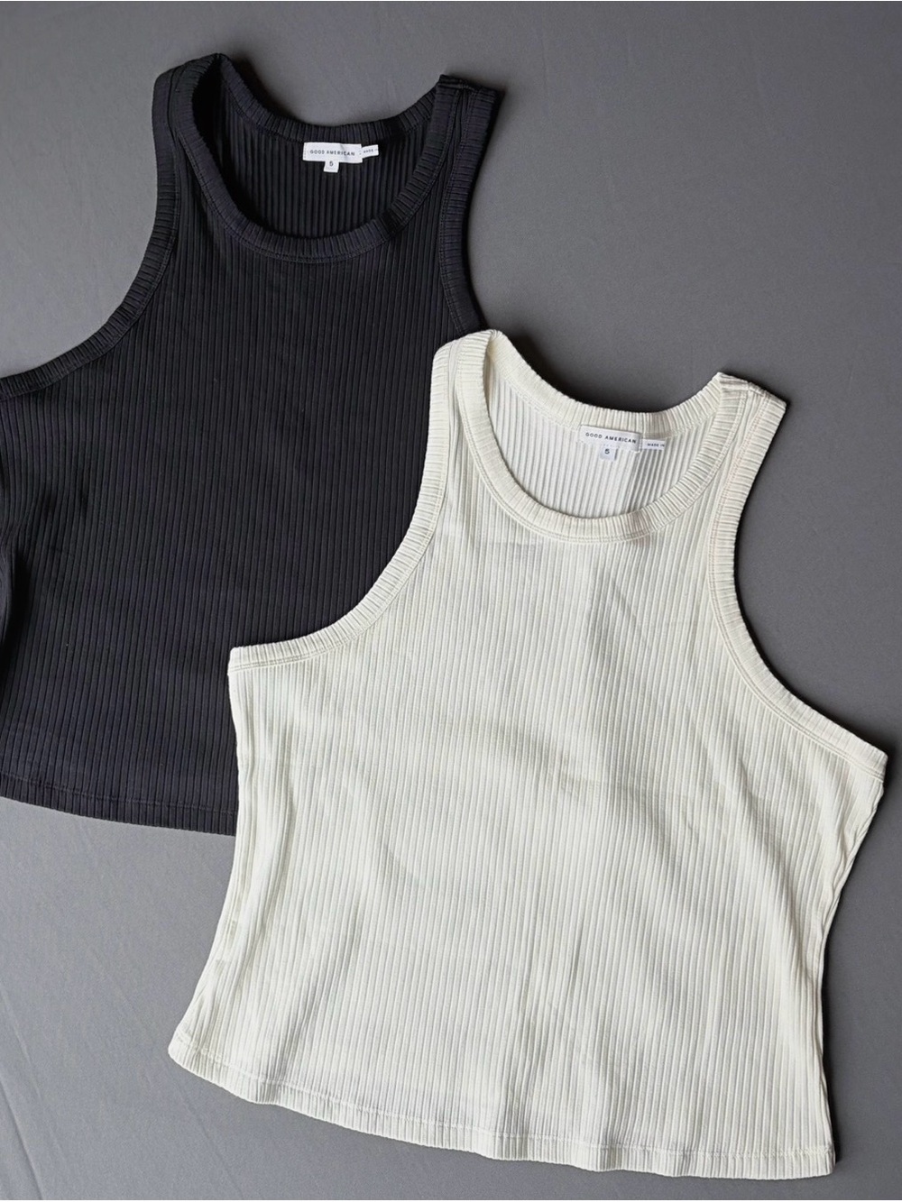 Good American Ribbed Crop Tank Duo — Black & Cream